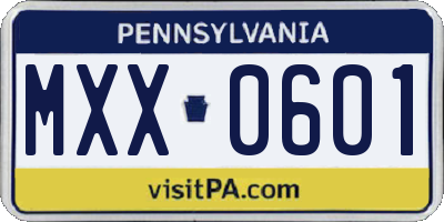 PA license plate MXX0601