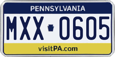 PA license plate MXX0605