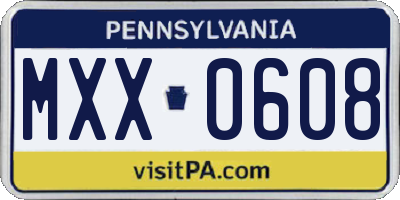 PA license plate MXX0608