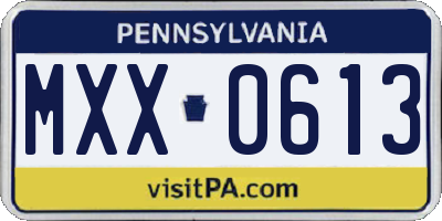 PA license plate MXX0613
