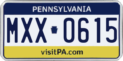 PA license plate MXX0615