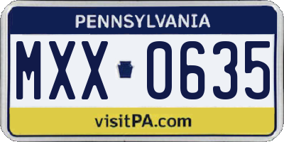 PA license plate MXX0635