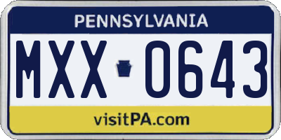 PA license plate MXX0643