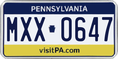 PA license plate MXX0647