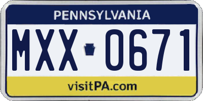 PA license plate MXX0671