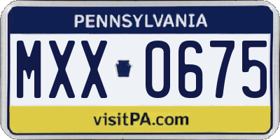 PA license plate MXX0675