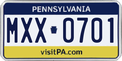 PA license plate MXX0701