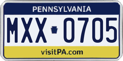 PA license plate MXX0705