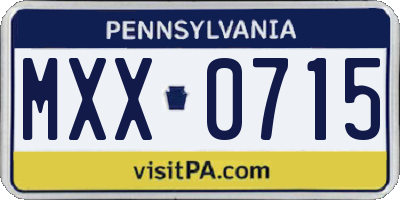 PA license plate MXX0715