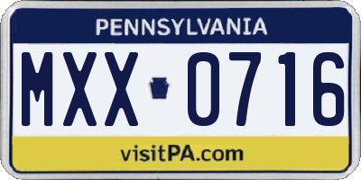 PA license plate MXX0716