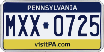 PA license plate MXX0725