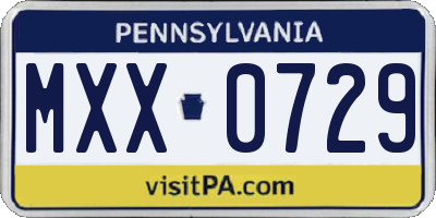 PA license plate MXX0729