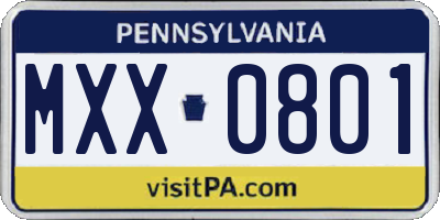 PA license plate MXX0801