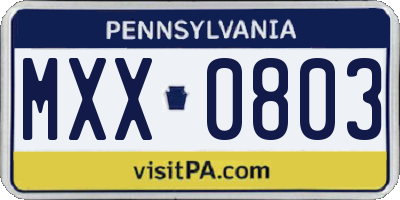 PA license plate MXX0803