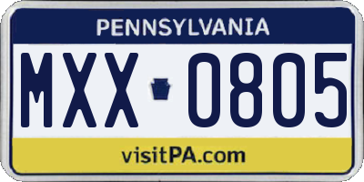 PA license plate MXX0805