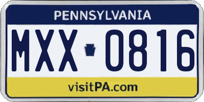PA license plate MXX0816