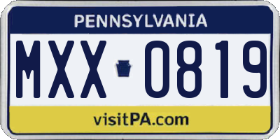 PA license plate MXX0819