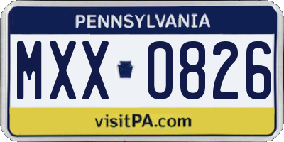 PA license plate MXX0826