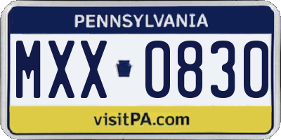 PA license plate MXX0830