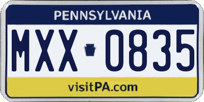PA license plate MXX0835