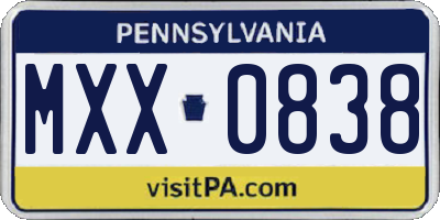 PA license plate MXX0838