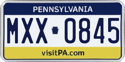 PA license plate MXX0845