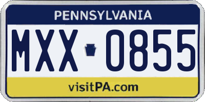 PA license plate MXX0855