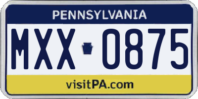PA license plate MXX0875