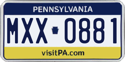 PA license plate MXX0881