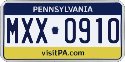 PA license plate MXX0910