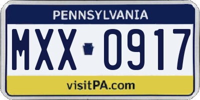 PA license plate MXX0917