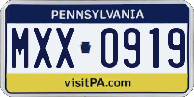 PA license plate MXX0919