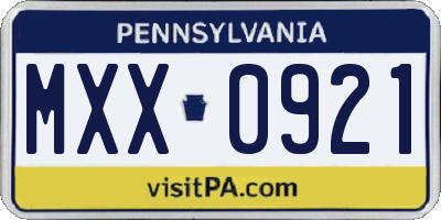 PA license plate MXX0921
