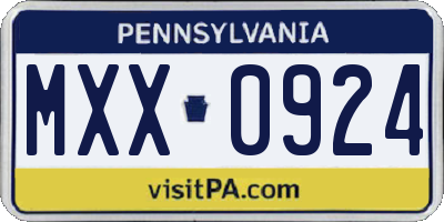PA license plate MXX0924