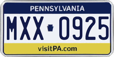 PA license plate MXX0925
