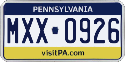 PA license plate MXX0926