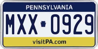 PA license plate MXX0929