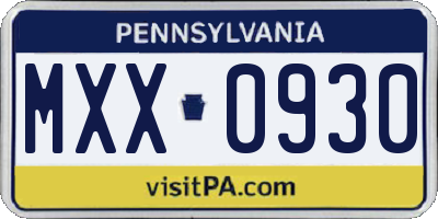 PA license plate MXX0930