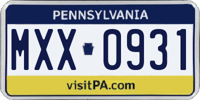 PA license plate MXX0931