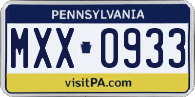 PA license plate MXX0933