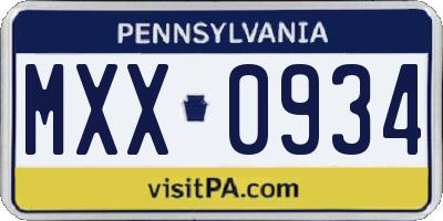 PA license plate MXX0934
