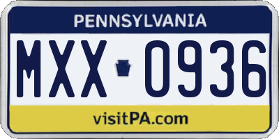 PA license plate MXX0936