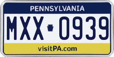 PA license plate MXX0939