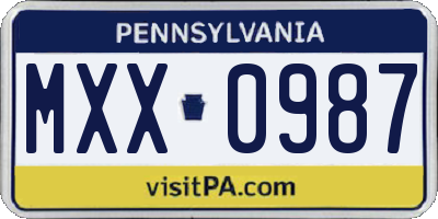 PA license plate MXX0987