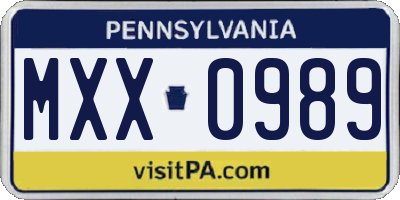 PA license plate MXX0989