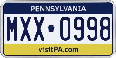 PA license plate MXX0998