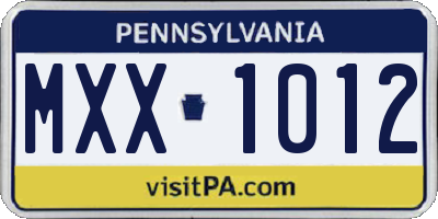 PA license plate MXX1012