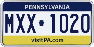 PA license plate MXX1020
