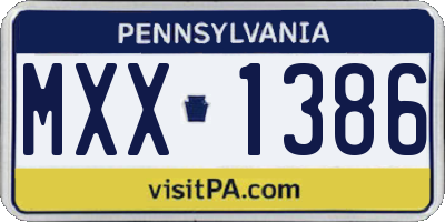 PA license plate MXX1386