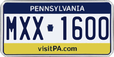 PA license plate MXX1600